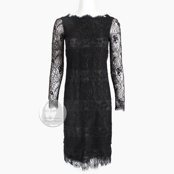 Chanel Couture Cocktail Dress Black Silk Guipure Lace Floral Numbered Vintage - Picture 1 of 12